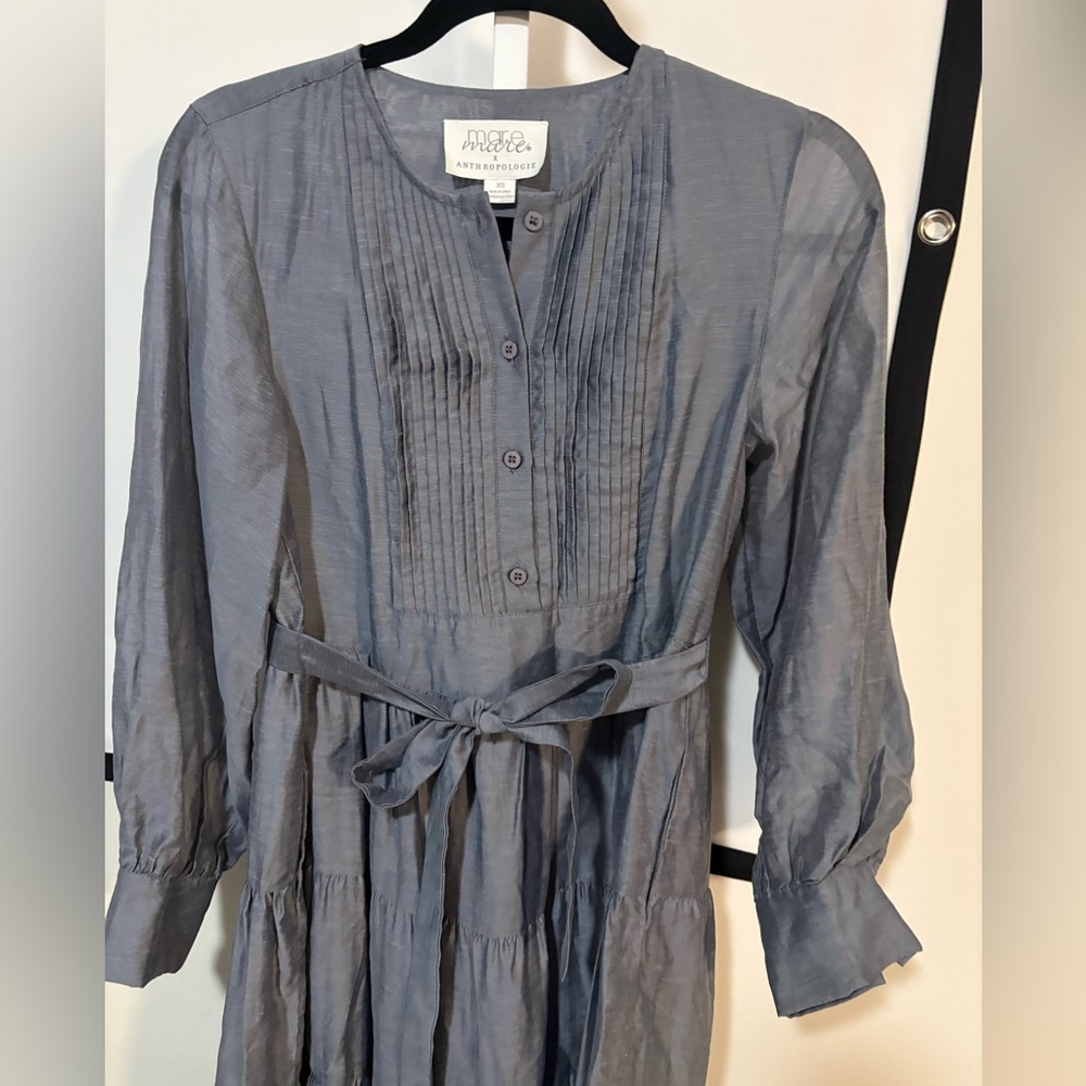 Anthropologie Slate Gray Tiered Midi Dress with Pintuck Bodice - Picture 5 of 6